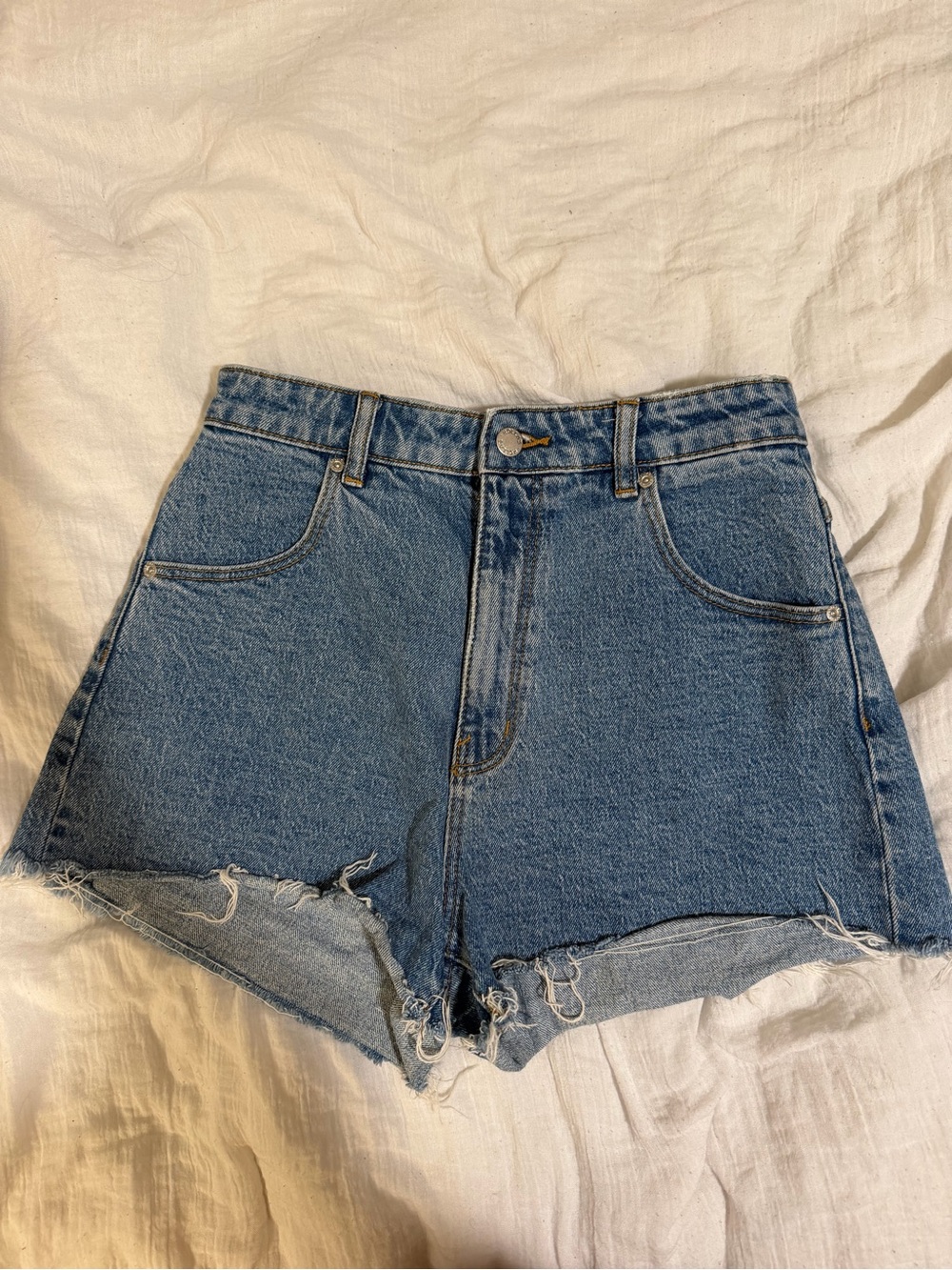 ROLLA'S High-Rise Blue Distressed Denim Shorts